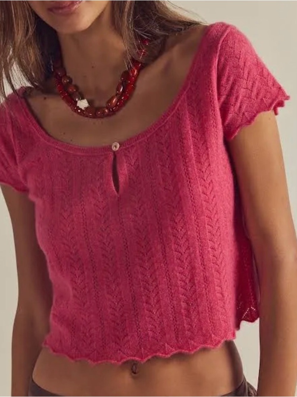 Free People Hera 100% Cashmere Pointelle Sweater Size XS Cropped